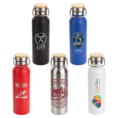 20 oz Vacuum Insulated Stainless Steel Bottle with Bamboo Loop Handle