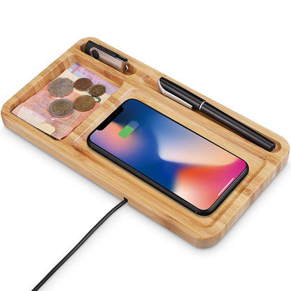 Sage Bamboo Desk Tray with Wireless Charging